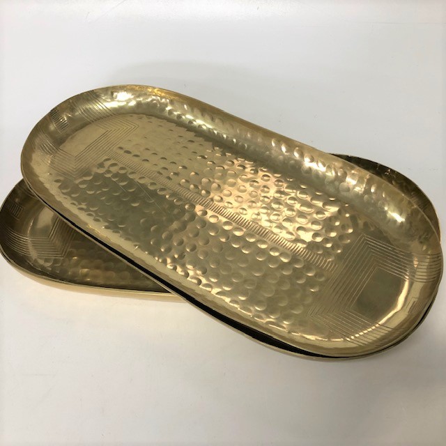 TRAY, Hammered Oval Brass